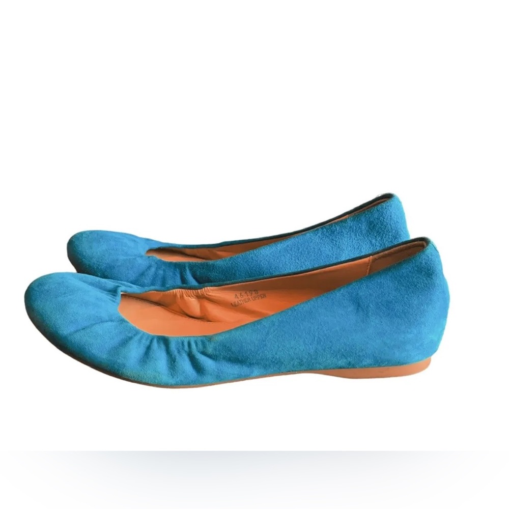 J Crew Cece Italian Made Ballet Flats In Suede in Turquoise size 9